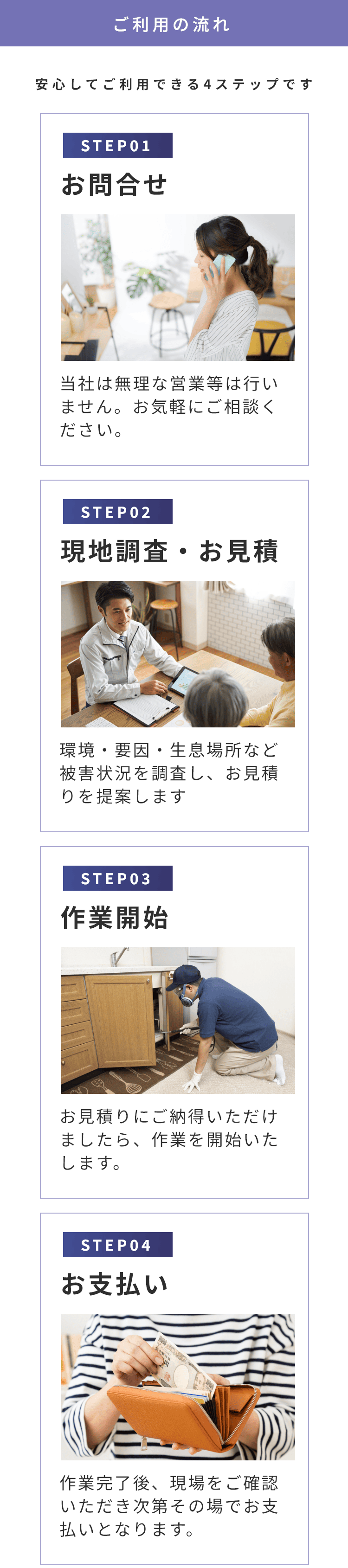 害虫害獣サービスご利用の流れ